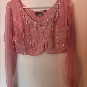 Vintage Embellished Pink Sheer Sleeve top